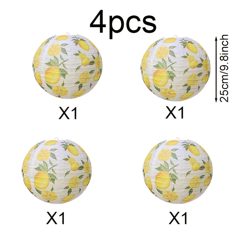 Image of 4pcs Lanterns, Suitable For Lemon-themed Party Decorations, Ideal For Indoor Outdoor Hanging Decor, Birthday Party Supplies, Lemon Outdoor Party Decor