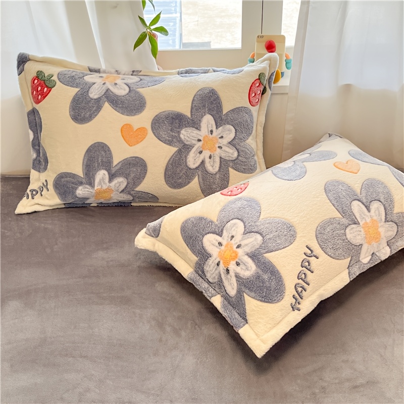 TEMU 2pcs Thickened Autumn-winter Milk Velvet Printed Zipper Pillowcases (pillows Not Included)