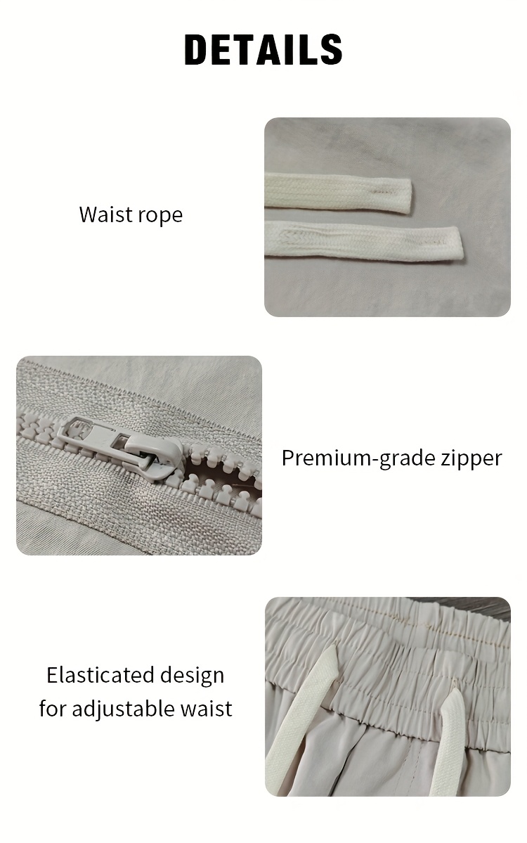 mens casual solid color polyester cargo pants comfortable loose fit with flap pockets and zipper design   woven fabric non stretch regular length for outdoor activities and daily wear Product details 4