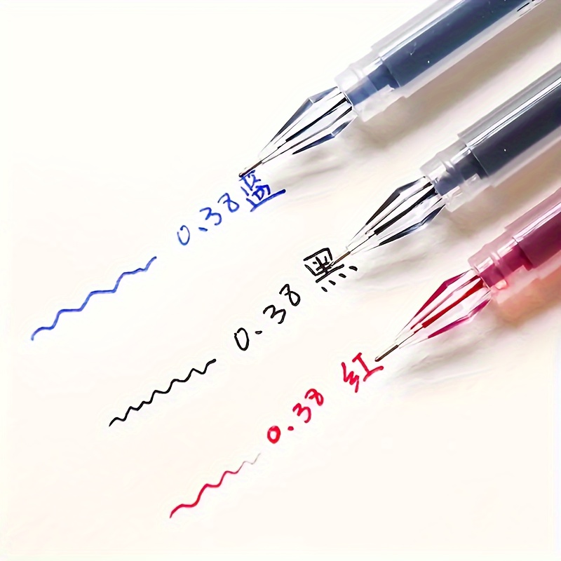 3pcs, Ergonomic 3pcs Gel Pens, Fine Tip 0.38mm, Quick Dry Ink, Black/blue/red - Ideal For Exams And Office Use