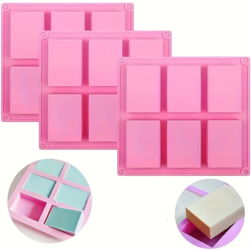 E-shop 3er-Set Pinke Silikon Seifenformen - Rechteckige handgefertigte Seifen, Wachs- und Harzformen mit Gitterdesign, geeignet für Projekte