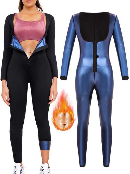 Combinaison De Sudation Intégrale Femme 3 En 1 - Manches Longues - Effet Sauna Gainant - Pour Sport, Cardio, Yoga - Perte De Poids Par Transpiration