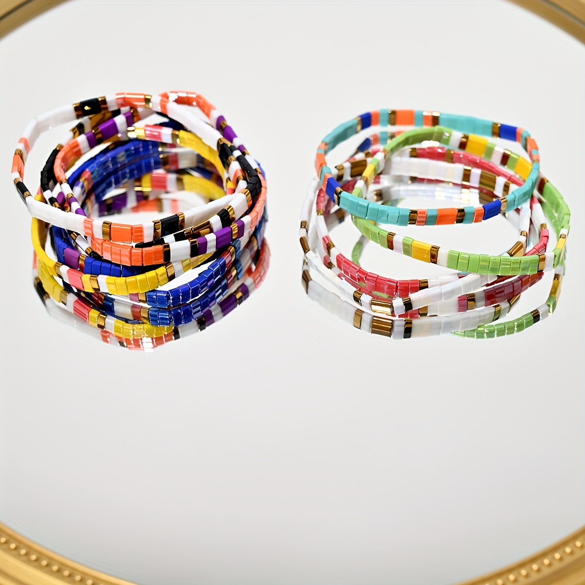 E-shop 10er-Set Tila Perlenarmbänder für Frauen, Mode Nicht Verblassende Bunte Stilbare Glas-Charme Armbänder Strand Schmuckzubehör