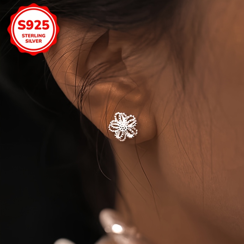 

1 Pair Elegant Hollow 925 For Women, Lightweight 2g, , & Gift, All Compatible