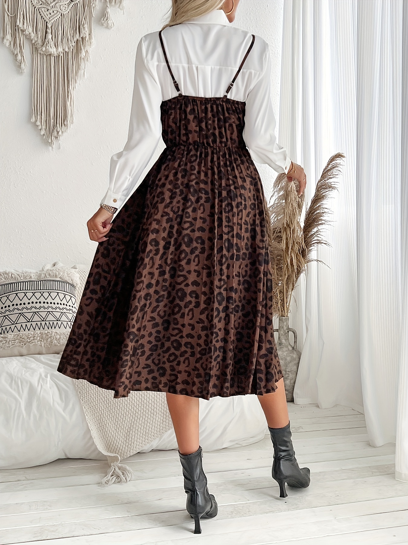 leopard print spaghetti strap dress elegant sleeveless Temu