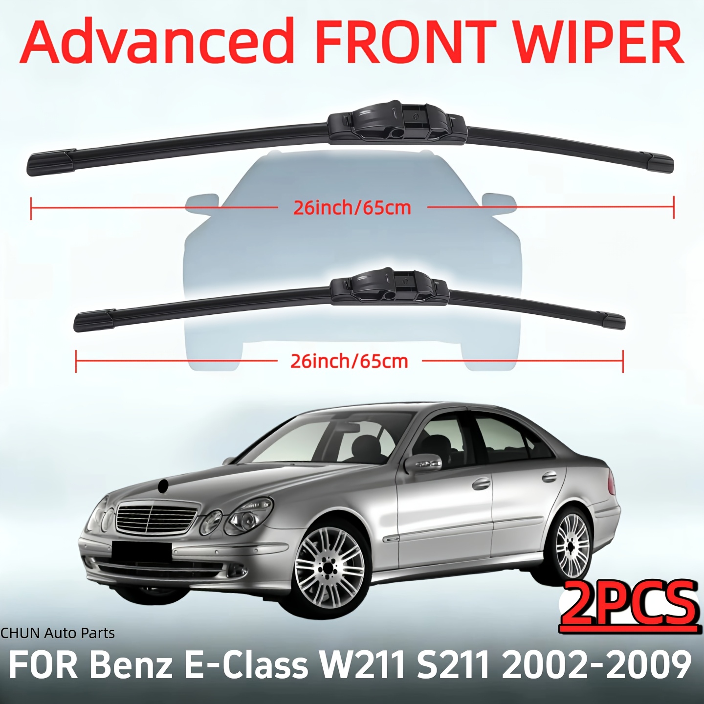 TEMU Ensemble d'essuie-glaces de pare-brise pour Mercedes-Benz S211 (2002-2009), Taille des essuie-glaces 66.04Cm .04Cm (Convient pour RHD et LHD)