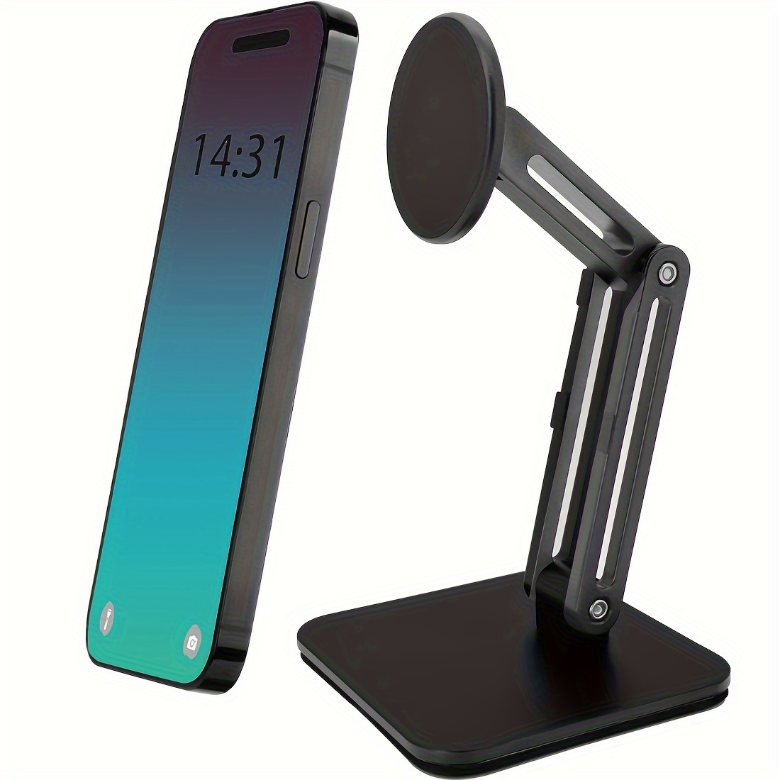 Magnetic Desk Phone Stand for iPhone 15 /14/13/12 - Phone Holder Dock with  360°Rotation, Height&Tilt Adjustable for Office/Home Compatible with iPhone