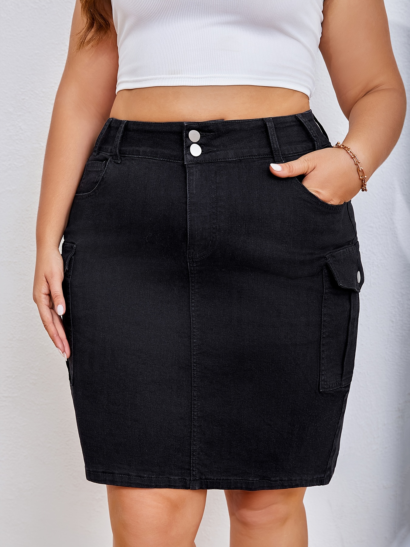 Pencil Skirt Cute Black Jean Skirt Outfits Denim Skirt Knee Length - Main Image