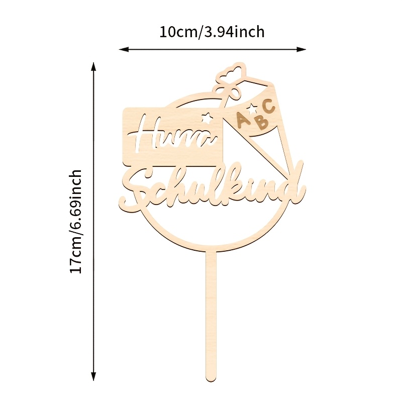Image of 1pc German " Schulkind" Cake Decorating Supplies Wooden Cake Topper, For Back To Einschulung First Day Of School Party Cake Decoration Supplies，halloween，christmas