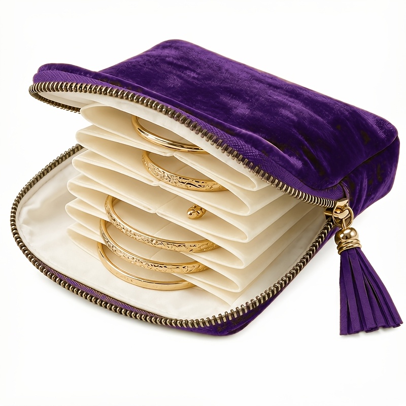 Portable Velvet Tassel Jewelry Organizer with Zipper Closure