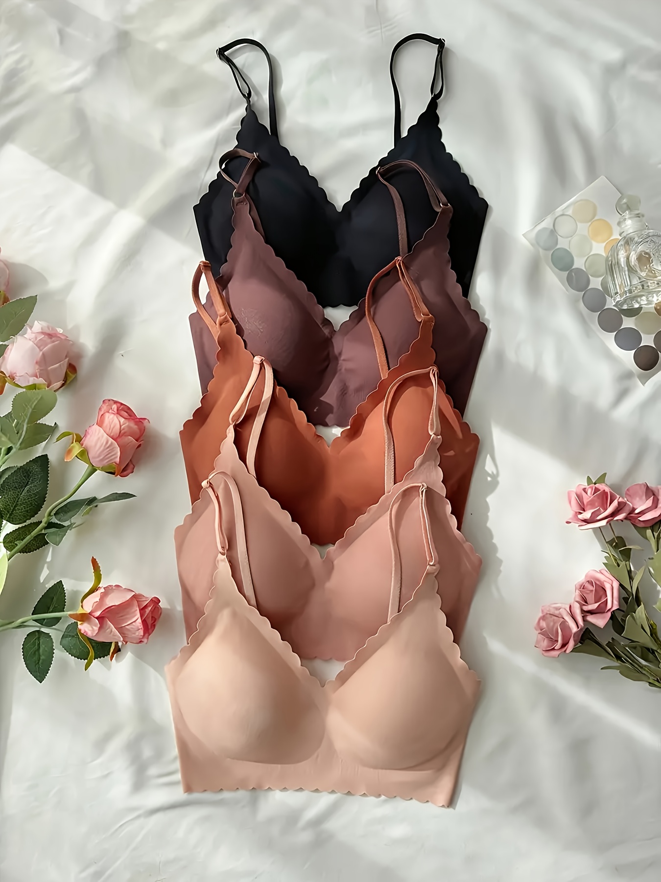 5pcs womens wireless bras no underwire seamless   bras with removable padding soft pink beige   formal bras for women hand wash only casual wear smooth texture flexible material pushup bra   Product details 3
