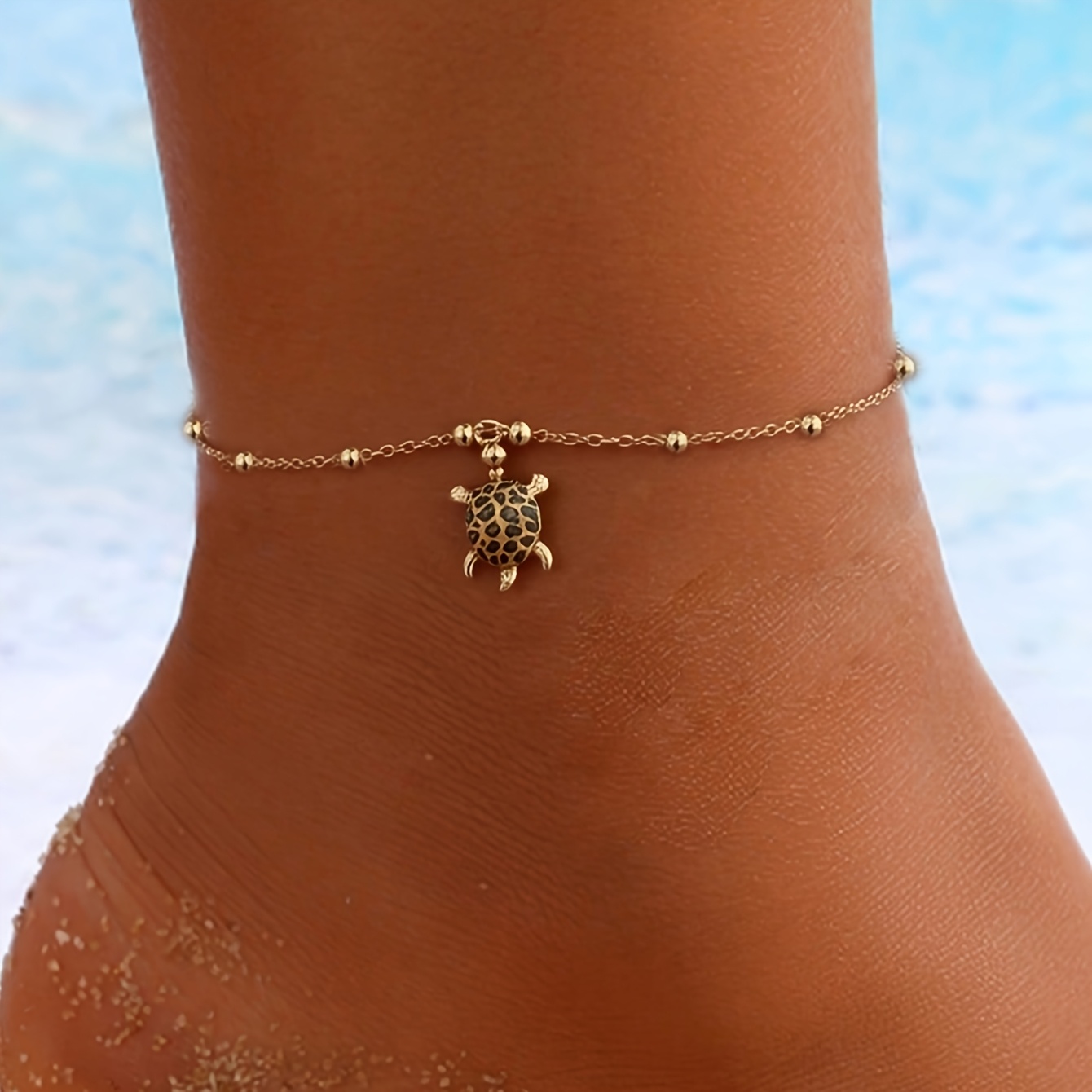 Image of 1pc Bohemian Ocean-style Sea Turtle Pendant Anklet, Perfect For Beach Vacations, Daily Wear, And A Great Holiday Gift For