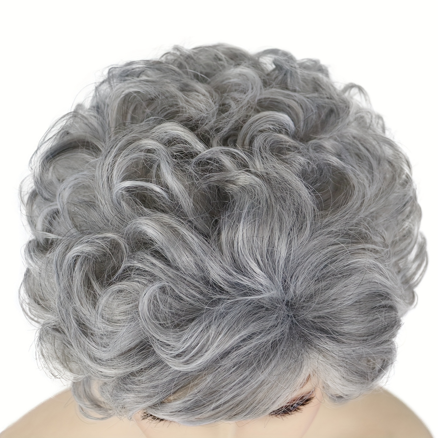 Old Lady Gray Wig Silver Grey Grandma Wig Women Short Wavy Curl Halloween C Silver Grey Human Hair Wigs For Older Ladies Over 50 \u2013 Hermosa Hair