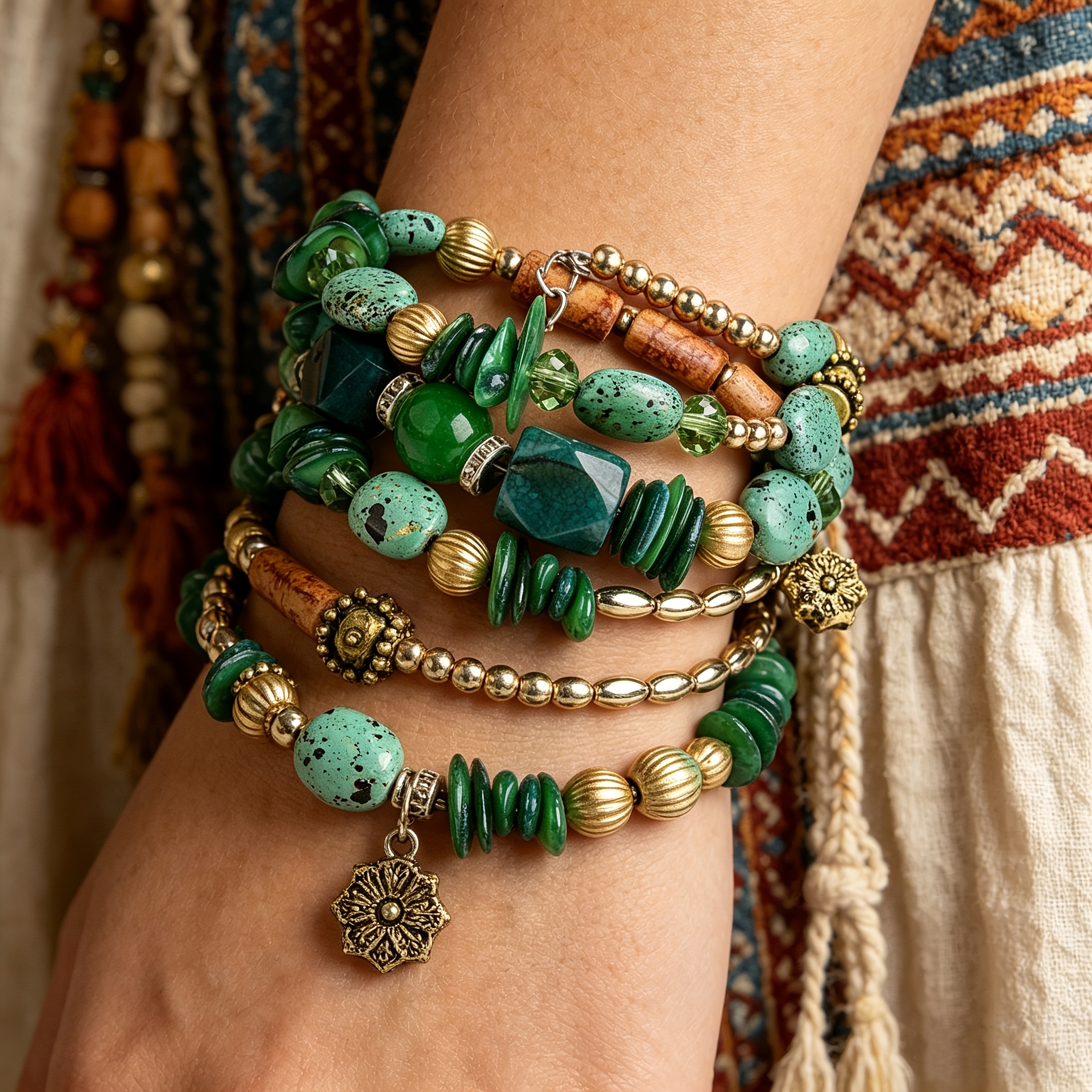 TEMU Pulsera envolvente bohemia vintage de cuentas de y para mujer, brazalete elástico de capas