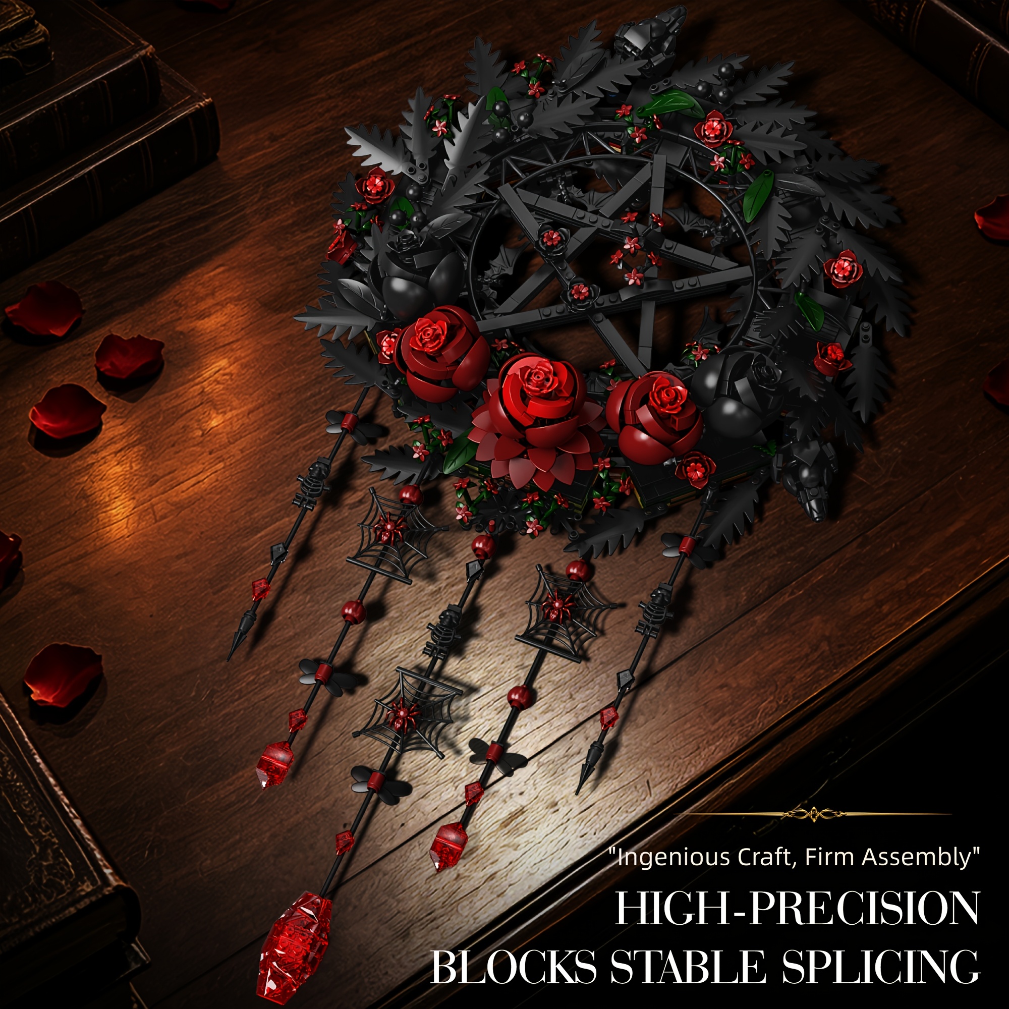 MOC Star Ring Rose Building Blocks, Gothic Style Ornament