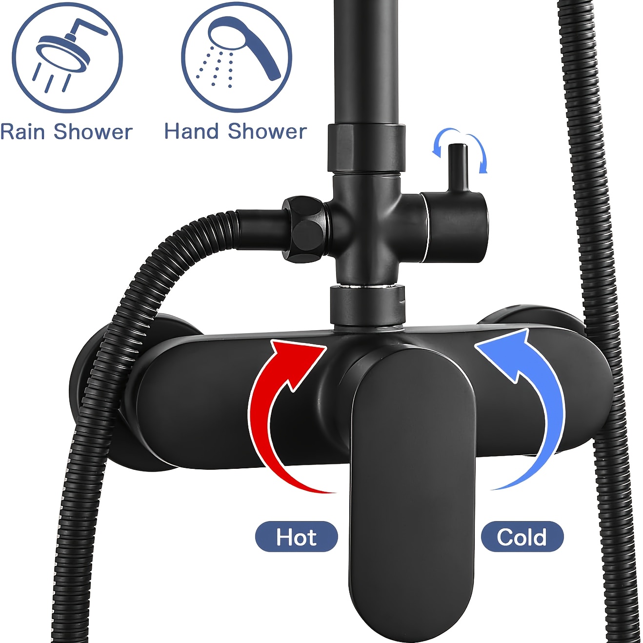Shower System with Mixer Tap, Adjustable Rain Shower Set