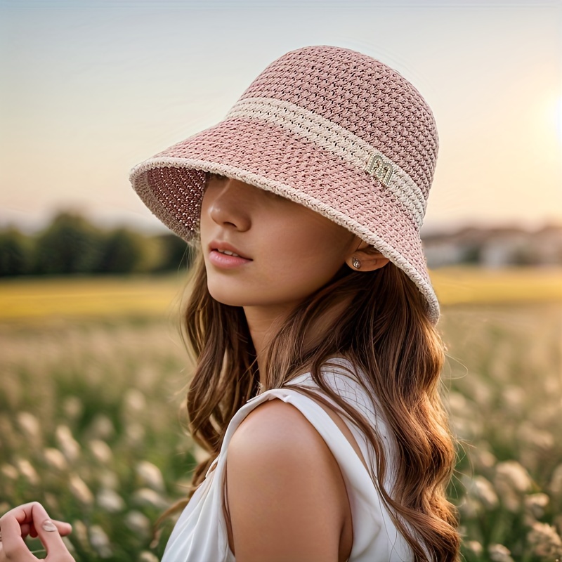 

M Label Decor Bucket Hat Lightweight Breathable Basin Hat Summer Foldable Sunshade Fisherman Hats For Travel