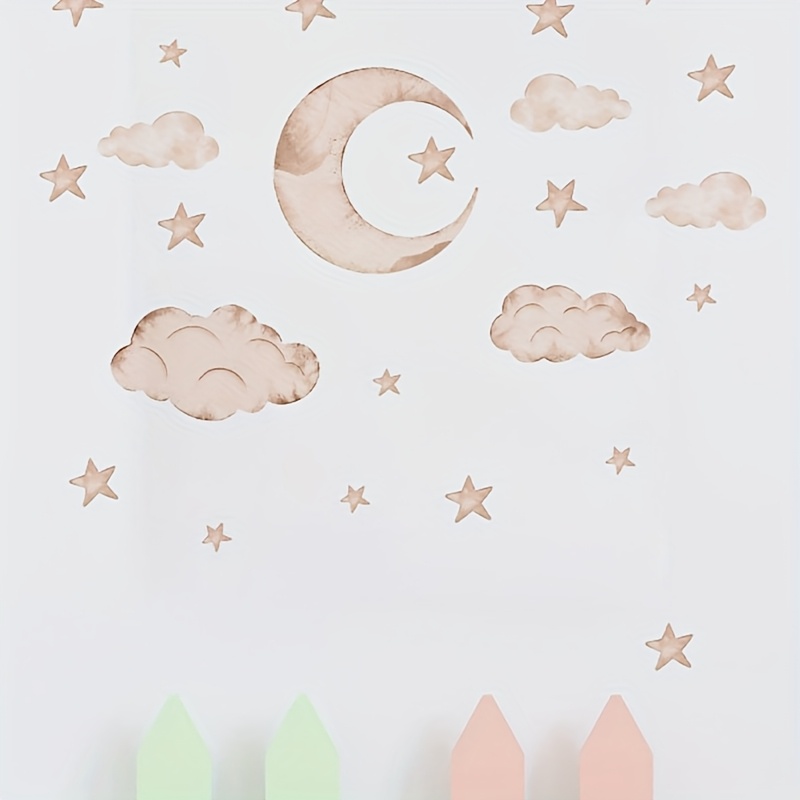 -inducing Moon, Stars, And Clouds Wall Stickers, Suitable For Hotels, Guesthouses, Offices, Living Rooms, And Bedrooms, Removable Wall Decals