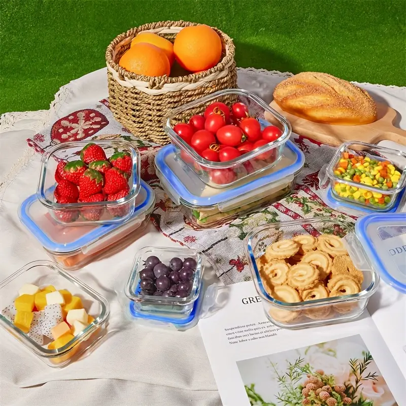 8pcs glass food storage container meal preparation sealed bento box with leak proof locking lid used for microwave ovens ovens freezers and dishwashers bpa free Product details 2