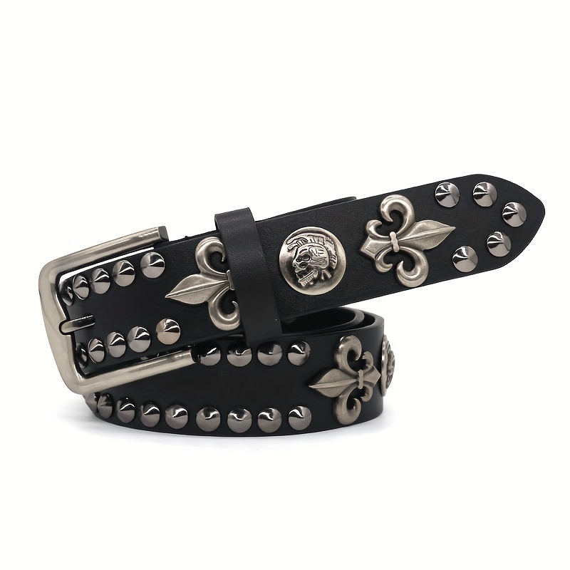 

Vintage Style Genuine Leather Rivet Belt For Men & Women - Punk Heavy Metal Rock Hip-hop Waistband With Alloy Square Buckle - Fashionable Personality Jeans Accessory