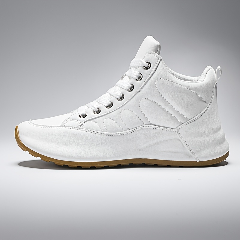 European Site Men's New High-Top Shoes, White Upper, Fashionable Casual Sneakers, White Shoes with Cushioned Soles, Men's Trendy Style