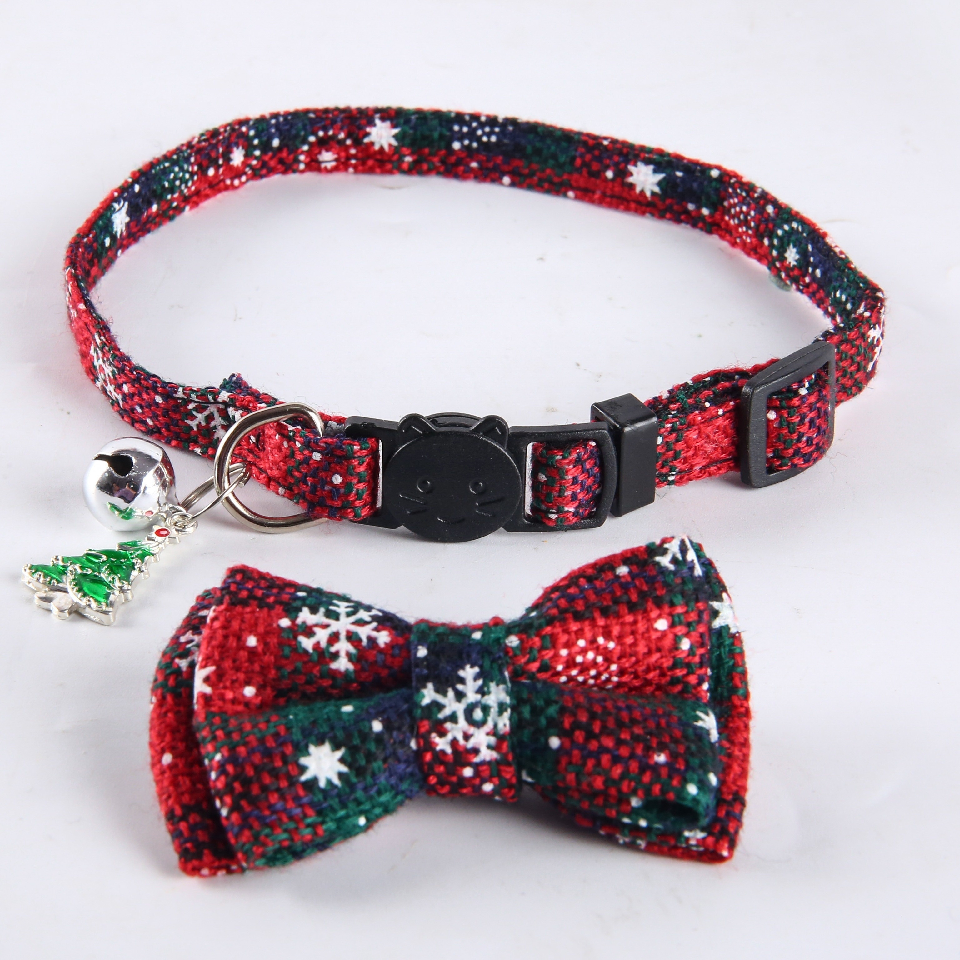 TEMU 1 pieza, 5 piezas Collar Desmontable para Gato con Campana y , Collar Ajustable para Perro con Estampado de Cuadros Navideños, Accesorios para