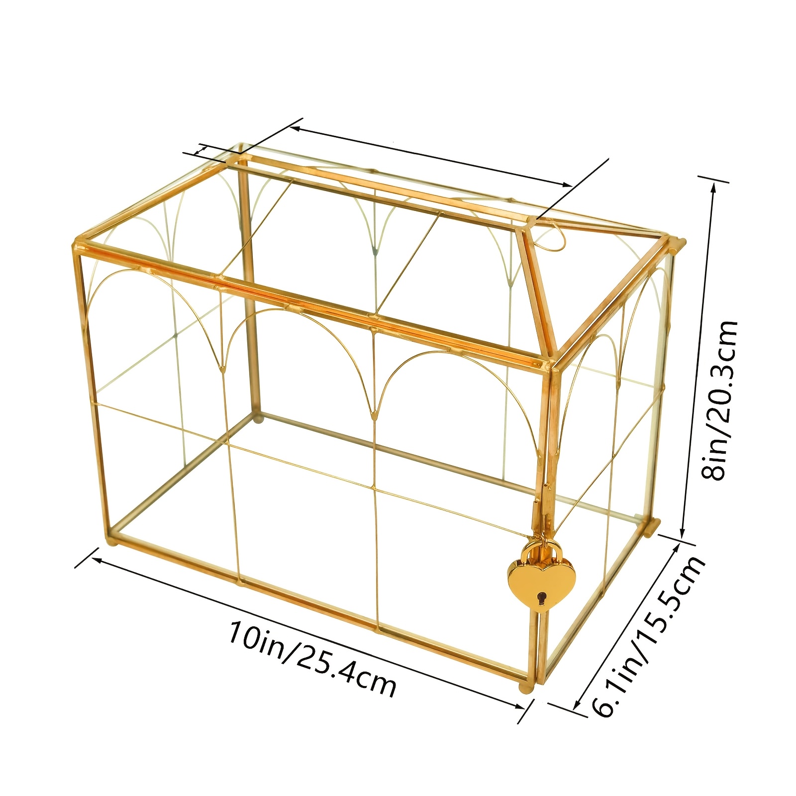 Golden And Glass Card Box For Wedding With Lock And Slot - Wedding Envelope Card Holder For Reception Clear Lock Box With Key Geometric Handmade Vintage Card Box For Wedding Party