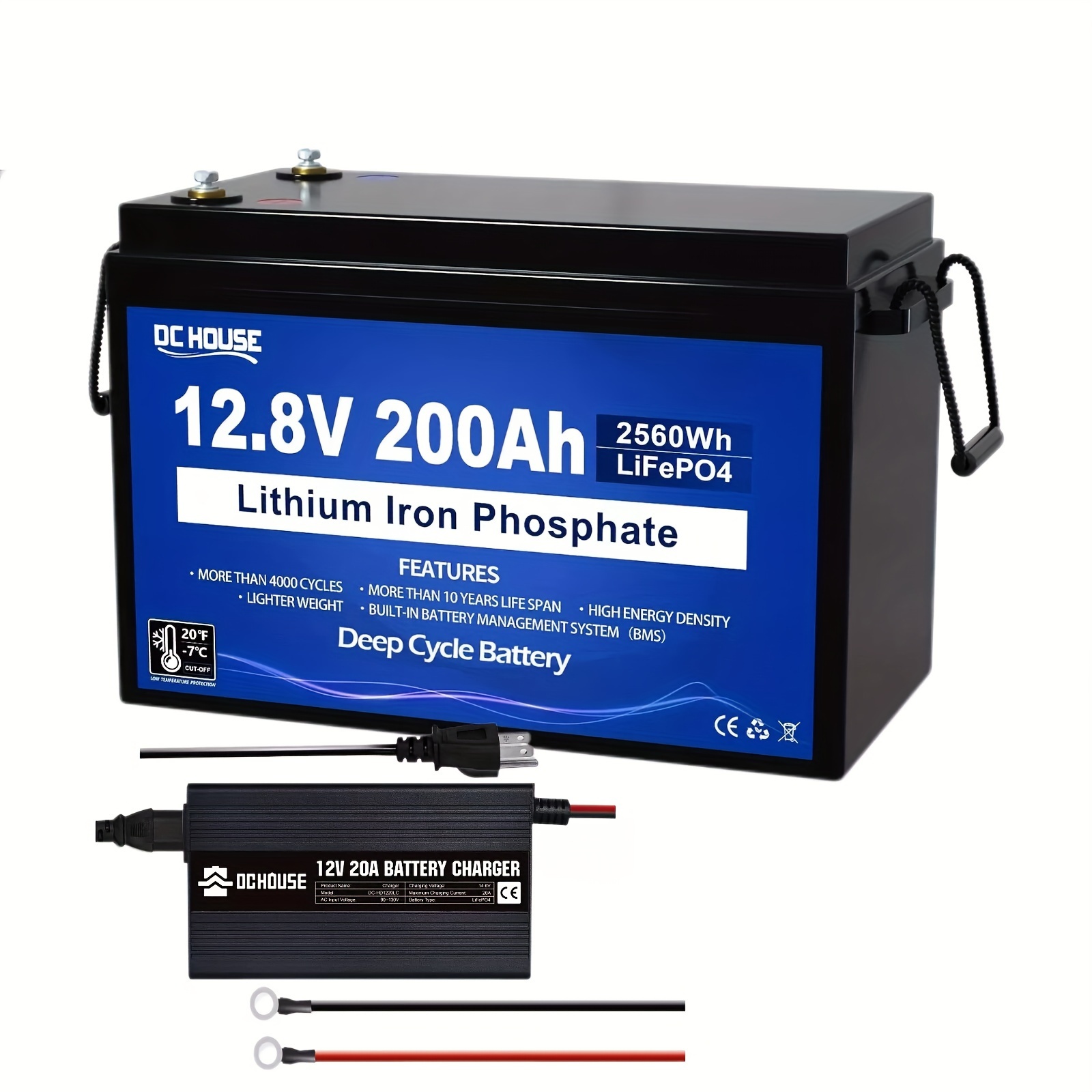 

Dchouse 12v 200ah Lifepo4 Lithium Battery With 20a Lithium Battery Charger For Fast Charging, 15000+ Deep Cycles For Trolling Motors, Rvs, Off-grid Systems (split Shipment)