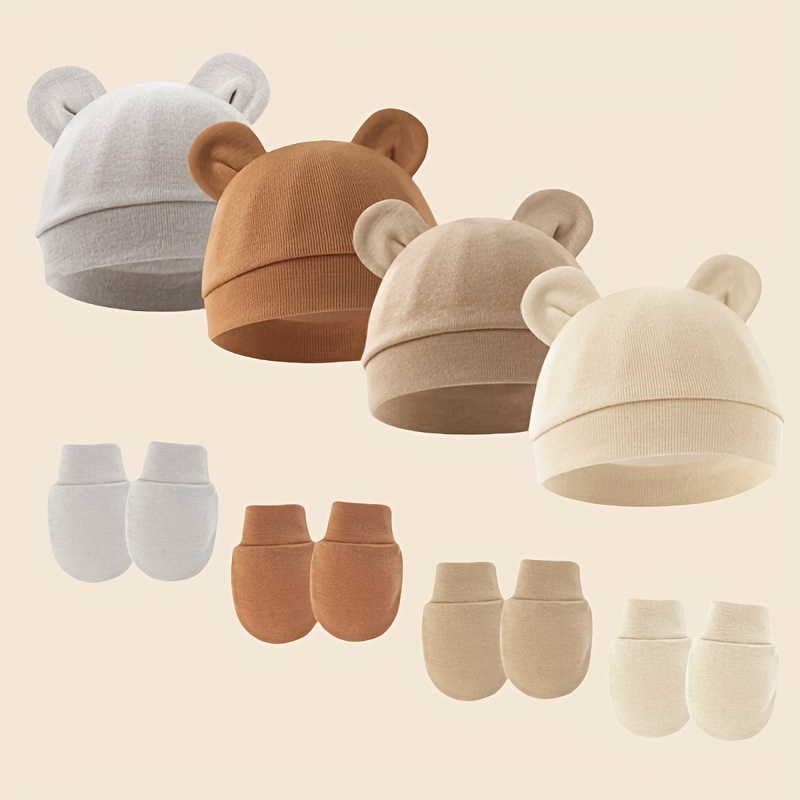 

2pcs Hat Anti-scratch Gloves Spring And Autumn 's Ear Protection Hat Hat Cute Cover Hat Suitable For And Play Suitable For 0-6 Months Head 31-42cm