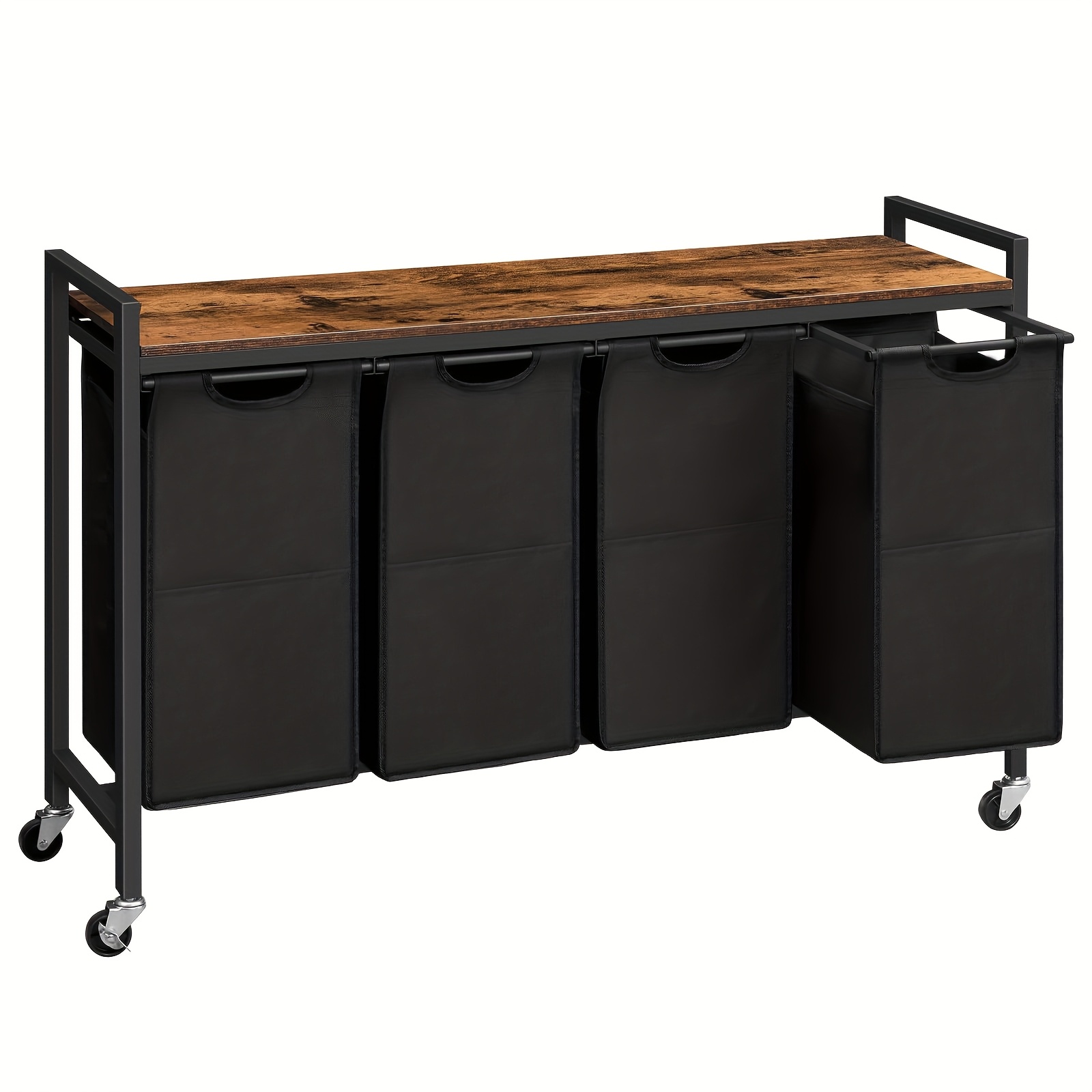 TEMU And Black, Rustic Brown And Black, Laundry Sorter 4 Sections, Laundry Hamper, Laundry Basket With Wheels, 4 × 10.5 Gal (39.8l), Rolling Cart,