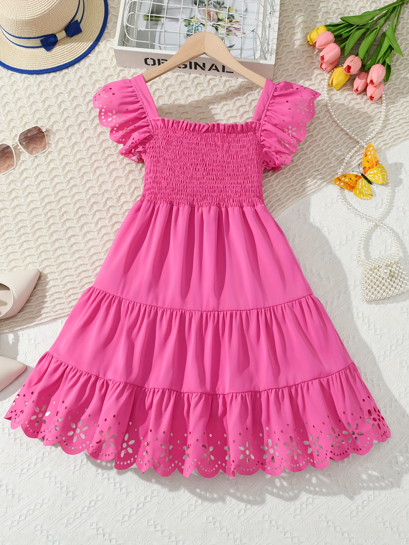 Meisje Jurk Smokwerk Lange Meisjesjurk Met Dunne Schouderbandjes