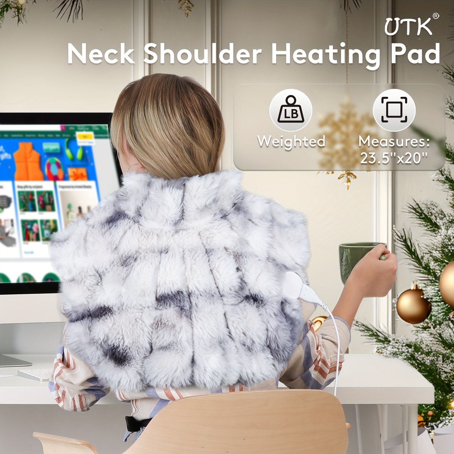 utk weighted heating pad for neck and shoulders and back 24 x 20 extra large heated neck shoulder wrap electric neck and shoulder heat pad with auto shut off 6 heat settings christmas gift for men women mom dad Product details 3