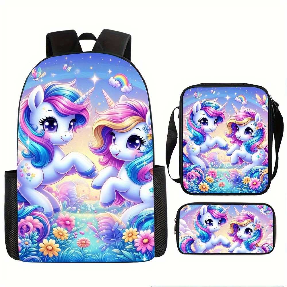 

3-piece High-quality Backpack Set With Cute Horse Print - Durable, Lightweight School Bags For Teens, Boys & Girls - Adjustable Straps, Easy Clean