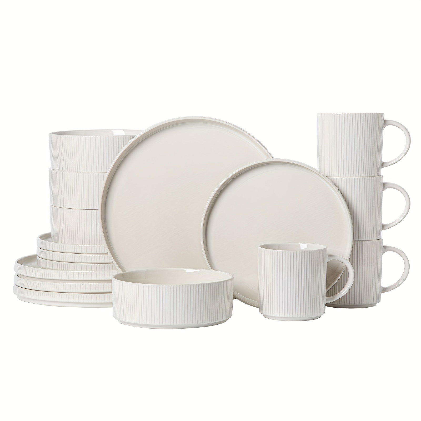 TEMU 16pcs White Patterned Ceramic Tableware, European Tableware Set, Plate Soup Bowl Tableware Set, Modern High-end Ceramic Tableware Elegant And