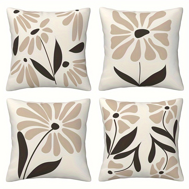 

4pcs Boho Chic Abstract Flower Throw Pillow Covers - Square , Zippered Decorative Cushion Cases For Sofa, Bed, Car - , Single-sided Design - Modern & Farmhouse Decor, No Insert