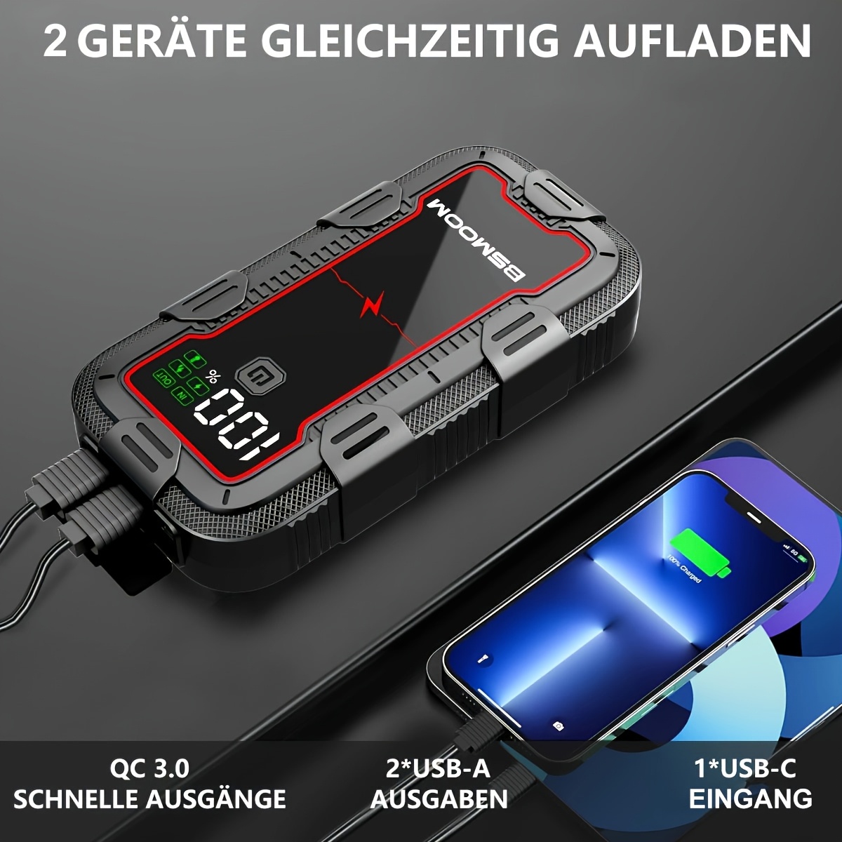 12V automobilinis akumuliatoriaus paleidėjas 8000A didžiausia galia, automatinis akumuliatoriaus stiprintuvas, maitinimo blokas, paleidimo dėžė su LED lempute ir LCD ekranu (taip pat tinkamas visiems benzininiams arba 10.0L dyzeliniams varikliams)