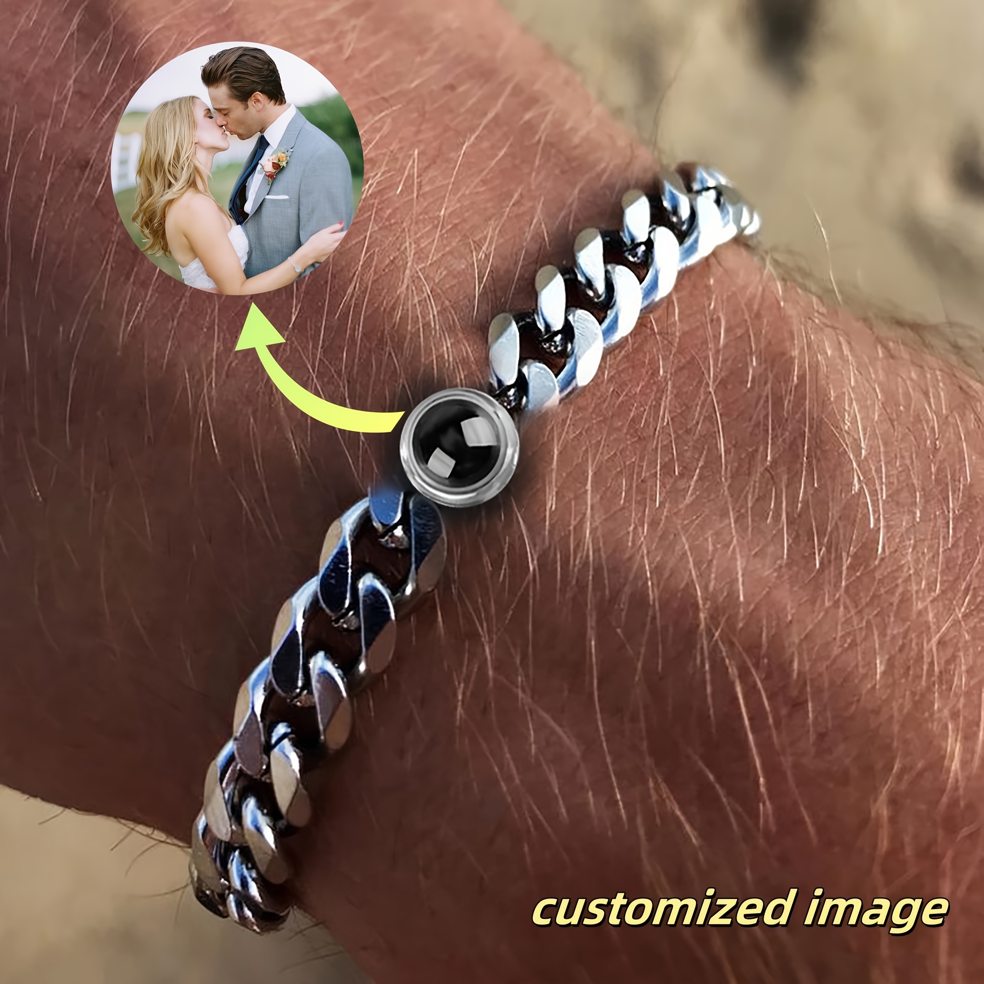 

Custom Photo Projection Couple Bracelets, Stylish Cuban Chain, Stainless Steel Gifts For Valentine's Day And Father's Day.