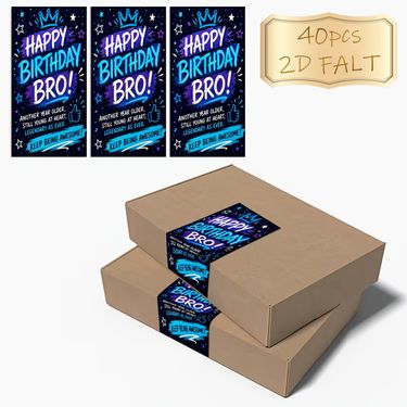 Pegatinas rectangulares 2D planas de 40 piezas, Feliz cumpleaños hermano, corona, estrellas, pulgar hacia arriba, perfectas para artículos de fiesta, empaque de regalos, sellado de cajas de regalo, etiquetas decorativas, regalo para decoración de cumpleaños, 2D planas