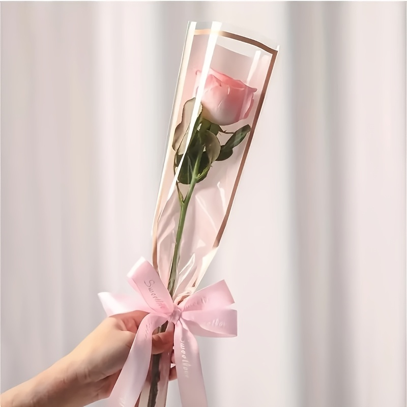 TEMU 25-pack Single Rose Bags - Transparent Glassine Flower Wrapping - Suitable For Valentine's Day, Mother's Day, Father's Day, Birthday, Wedding