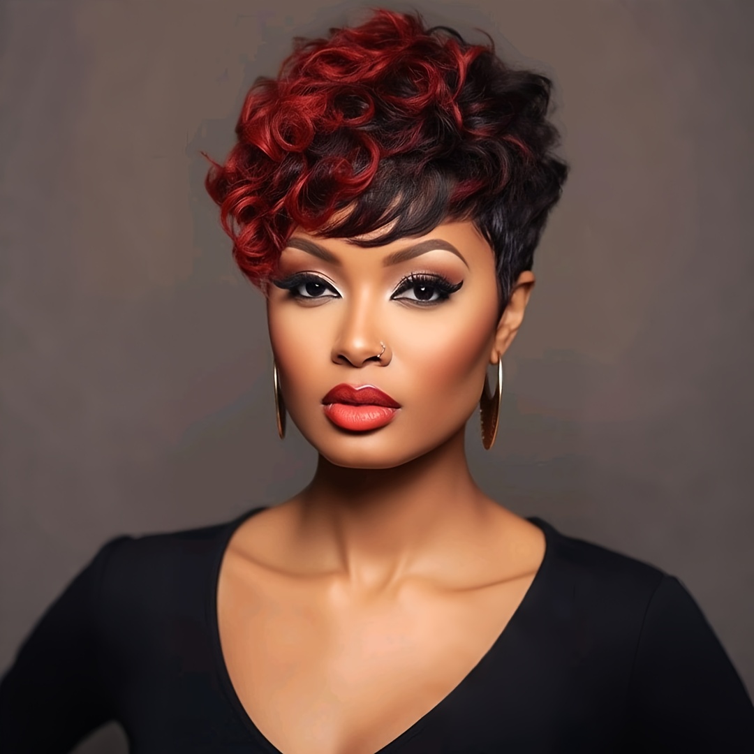 TEMU Red-brown Gradient Wig Short Curly Wavy Hair Synthetic Wigs For Women Short Hair Wigs For Halloween, Christmas Party, Music Festivals