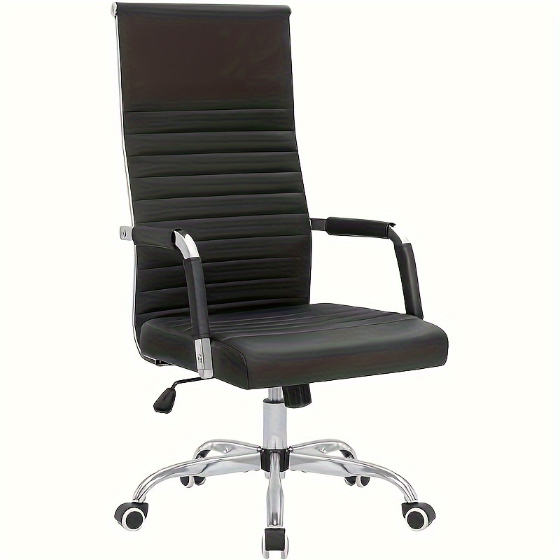 

Flamaker Ribbed Office Chair High Back Pu Leather Executive Conference Chair Adjustable Swivel Chair With Arms, Black