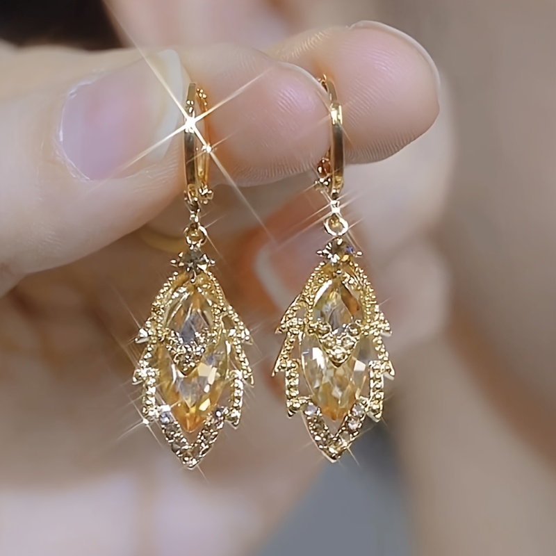 TEMU Aretes de Pendiente con Colgante de Hoja Marrón Chapado y Rhinestones para Mujer - Joyería con Forma de Hoja Estilo Corte, Ideal para Uso Diario