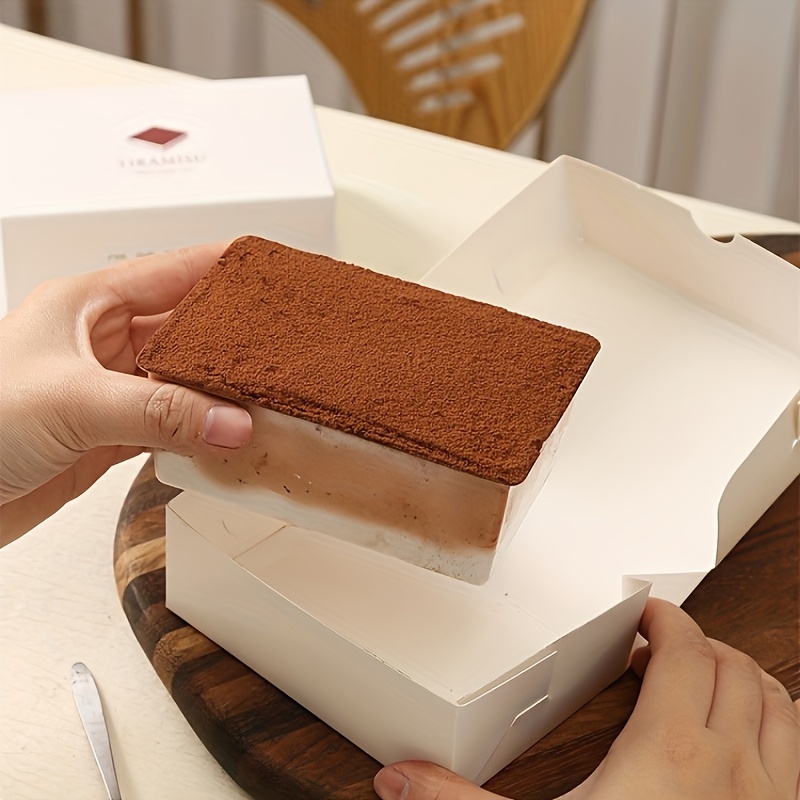 5 10pcs little rectangle box tiramisu box mousse cake box paper cardboard and transparent plastic insert box disposable dessert packaging box bakery take out container for   for chocolates rectangle plain white cardboard gift box details 5