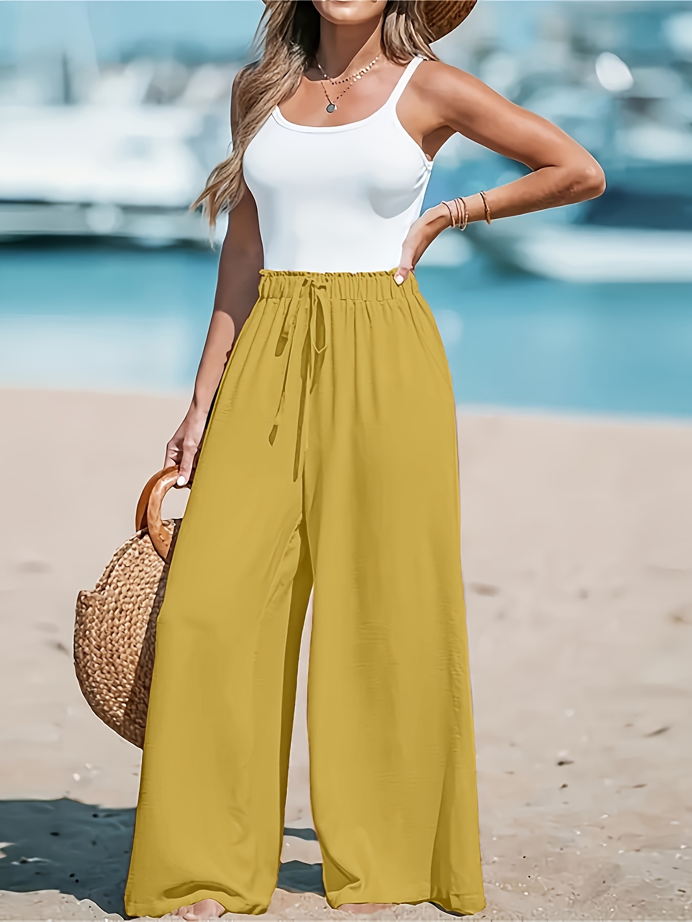 comfortable breathable high waisted loose wide leg pants - Temu