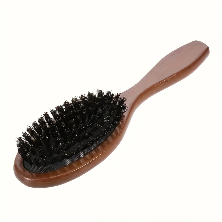 1pc Natural Boar Bristle Hair Brush for Scalp Massage &amp; Detangling - Thick Black Bristles, Ergonomic Handle, All Hair Types, Promotes Healthy Hair Growth &amp; Shedding, Scalp Massage Tool, Ergonomic Hairbrush, Smooth Finish Brush
