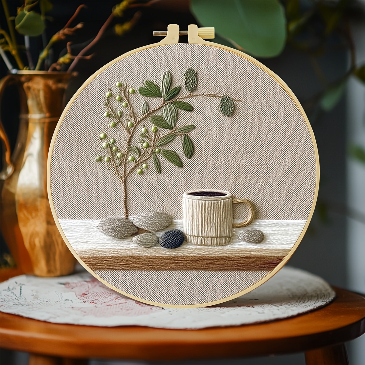 TEMU Kit de bordado, 20x20 cm/7.9x7.9 pulgadas, "Toma una taza de té", kit de bordado DIY a , para adultos y principiantes, tela de bordar, manual de
