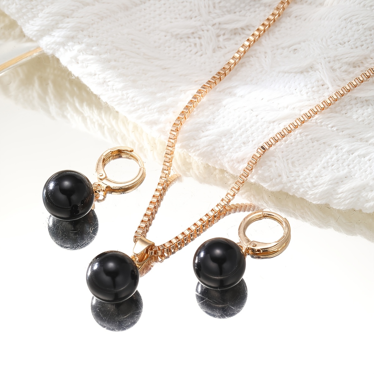 1 Necklace + Of Earrings, Minimalist Japanese And Korean Style, Black Pearl Pendant Jewelry Set, Copper, Daily Dating Vacation Party Valentine's Day Gift For Girlfriend And Mother