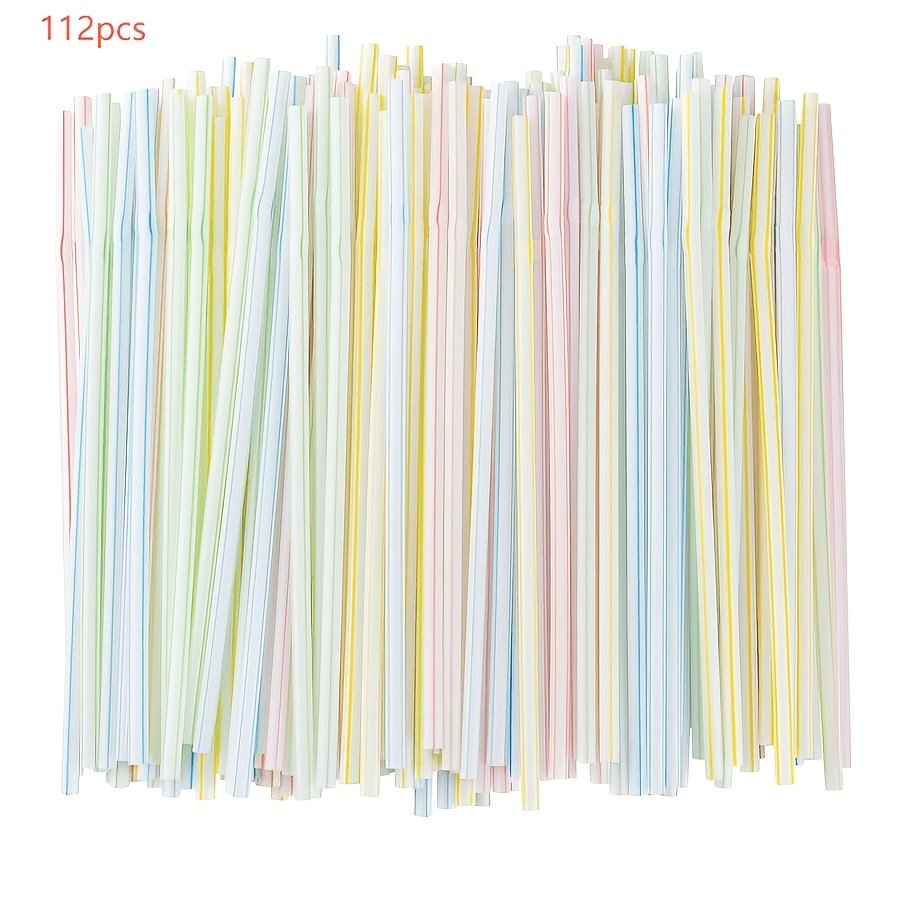 TEMU 112pcs Set Of Flexible Plastic Craft Straws, Suitable For Weaving - Colorful Striped Tubes With Flexible Tips, Suitable For Basket Making,