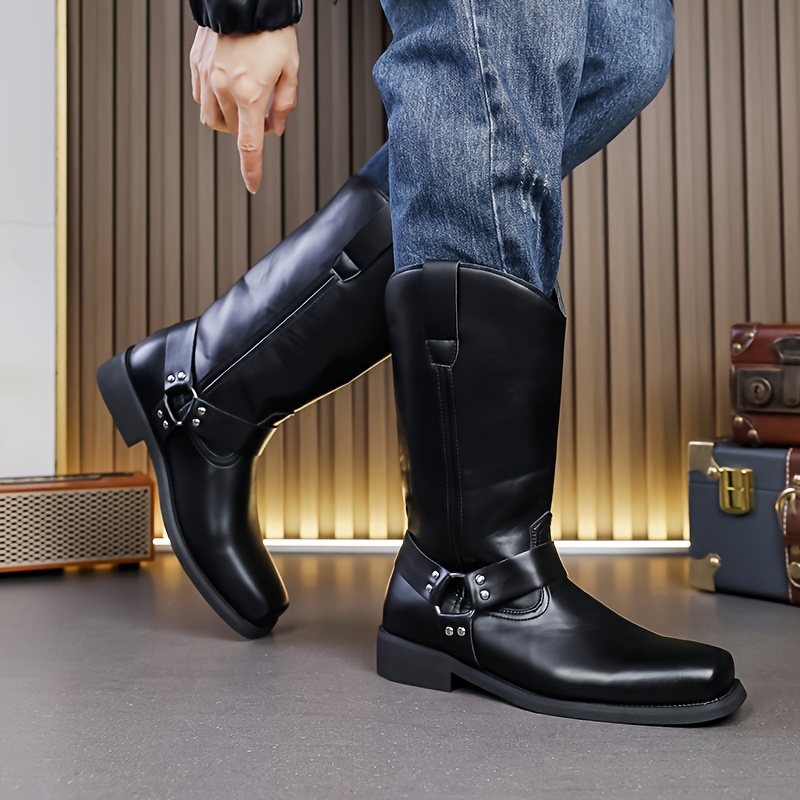 *'* Toe Riding Boots Brown Synthetic Microfiber, Slip-On with Side Zipper  Straps, Comfortable Rubber Sole for Outdoor, Casual Eq