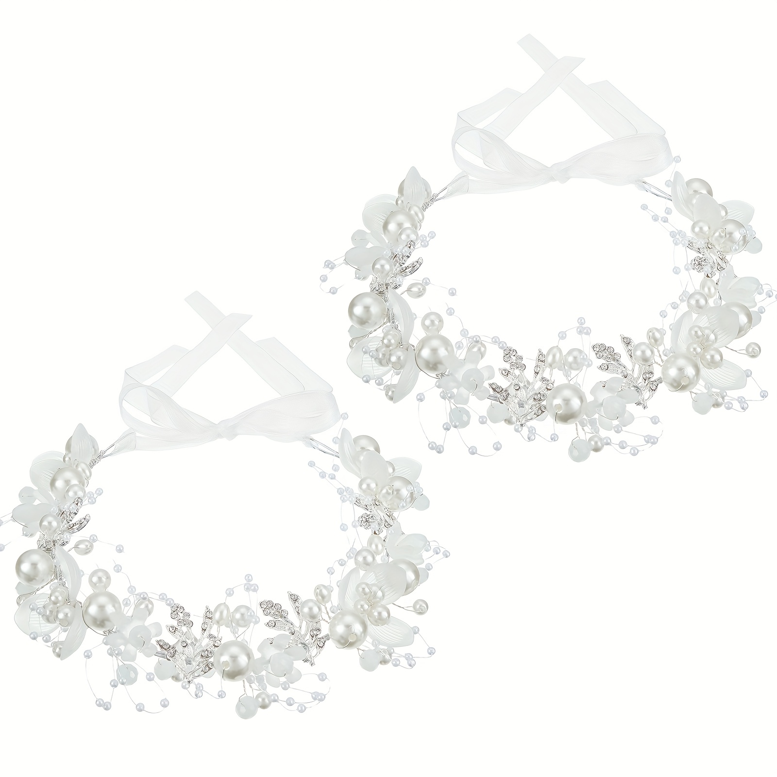TEMU 2pcs Headpiece Crystal Wedding Headband Bridal Flower Headband For Girls Hair